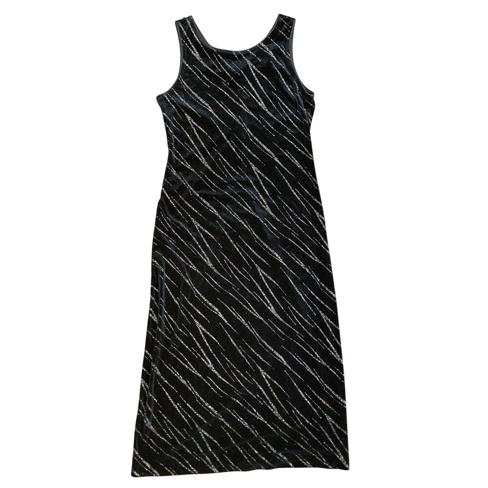 Vintage 90s Sheri Martin Petites Black Velvet Maxi Dress with Rainbow Sparkles